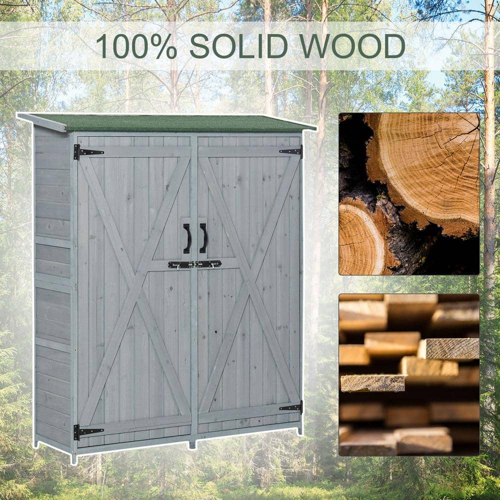 Gray Fir Wood Outdoor Storage Cabinet with Shelves