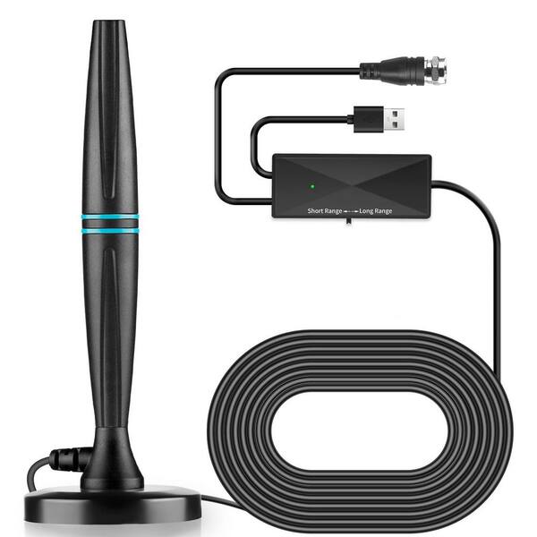 Amplified Indoor HDTV Antenna - 50+ Mile Range, 36dB Signal Booster, VHF/UHF/FM