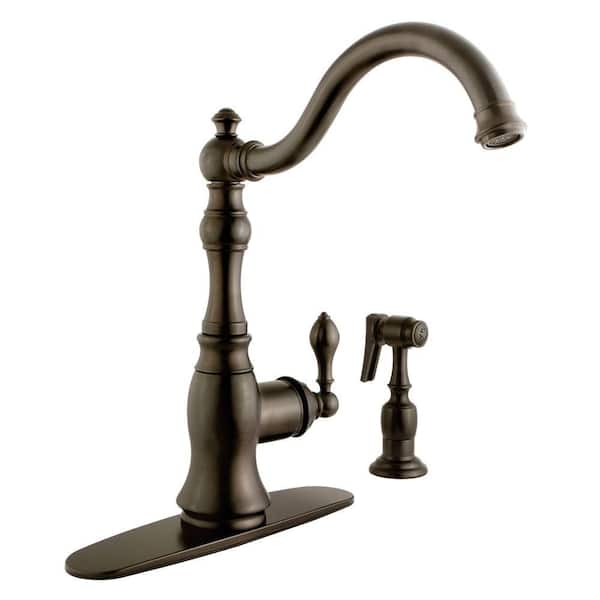 Kingston Brass Victorian Single-Handle Standard Kitchen Faucet with Side Sprayer in Oil Rubbed Bronze