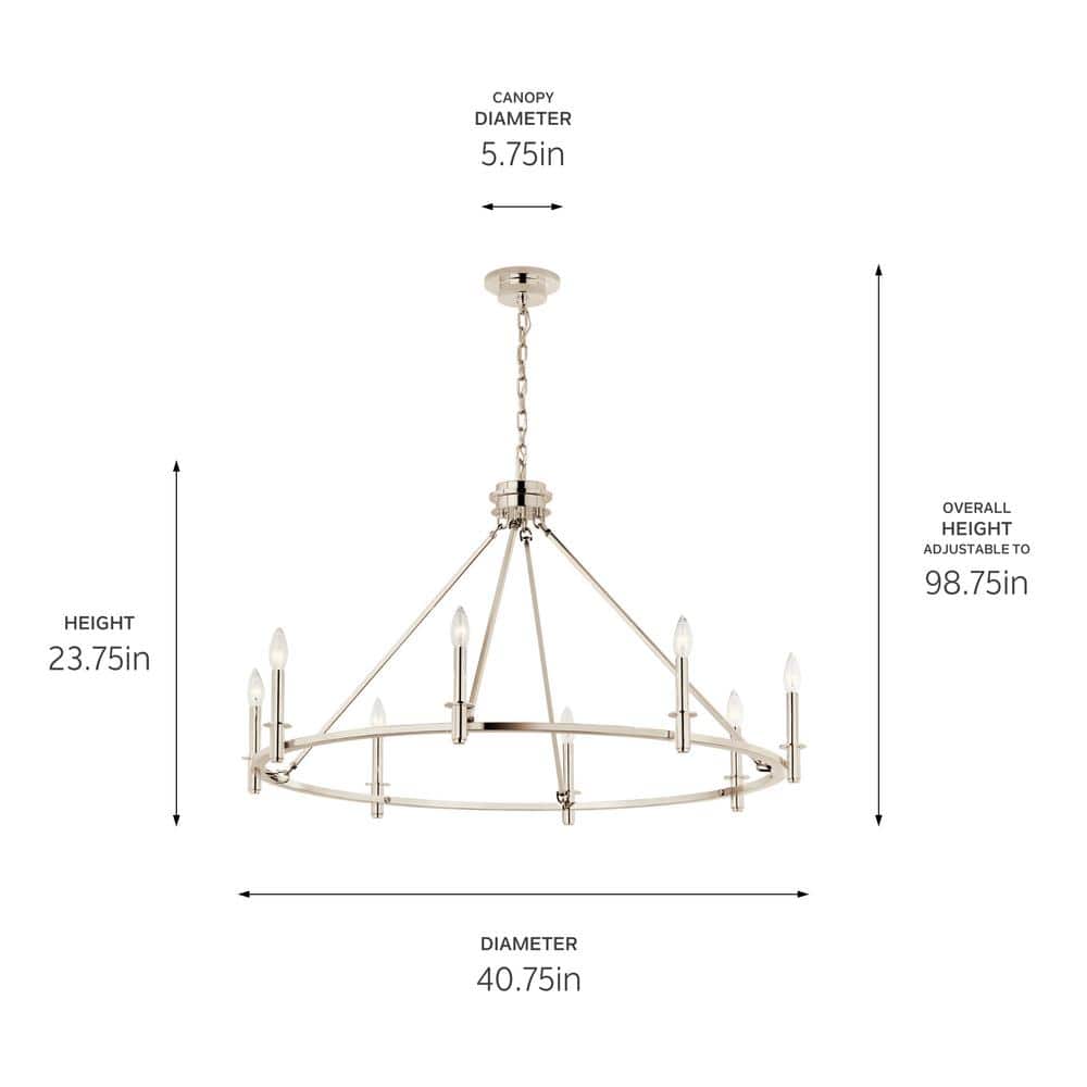 Polished Nickel 8-Light Candle Ring Chandelier