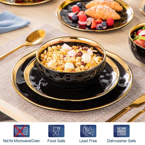 LOVECASA 12-Piece Black Porcelain Dinnerware Set Service for