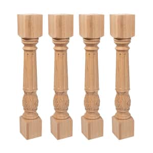 35.25 in. x 5 in. Unfinished Solid North American Red Oak Acanthus Leaf Kitchen Island Leg (4-Pack)