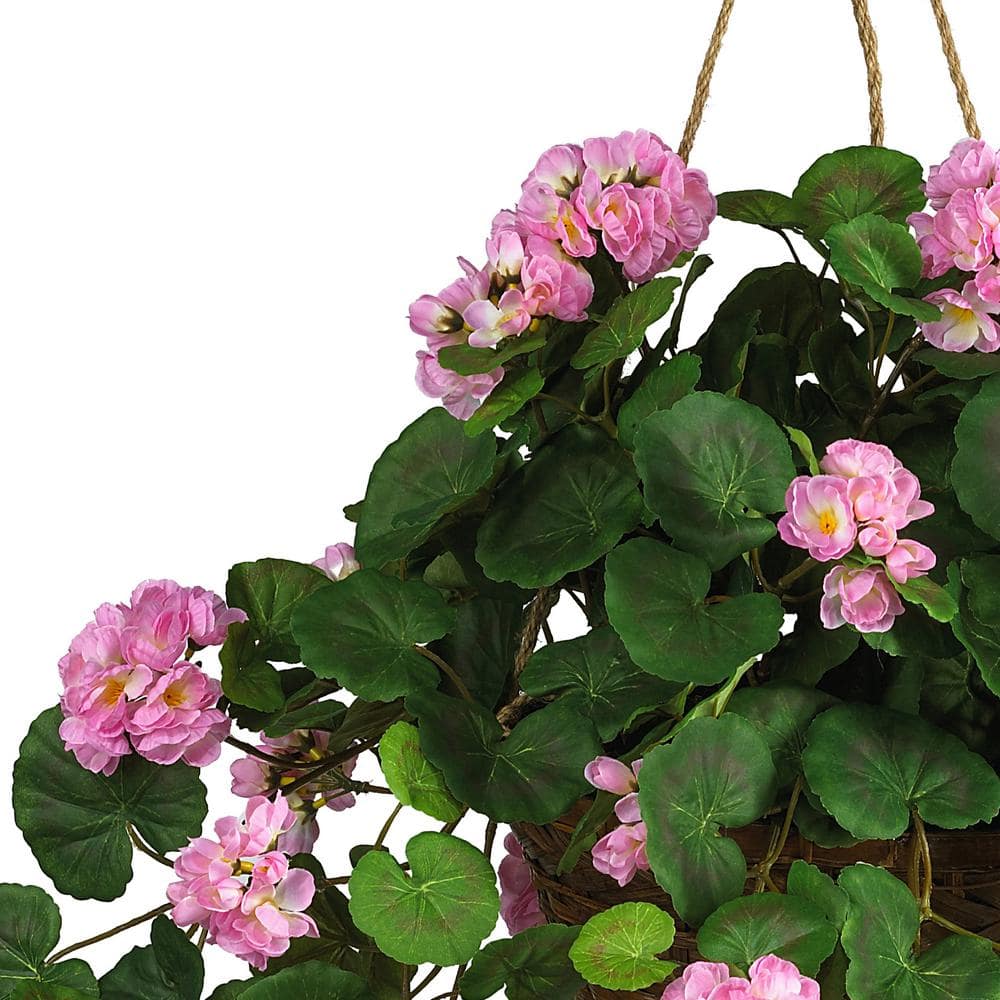 Vibrant Multicolor Silk Geranium Hanging Basket with Wicker Planter