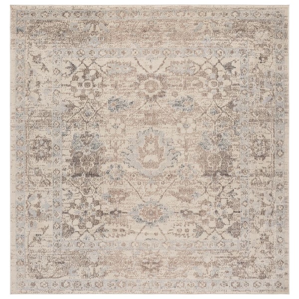 Madison 7 ft. x 7 ft. Square Ivory/Beige Gray Vintage Distressed Floral Area Rug