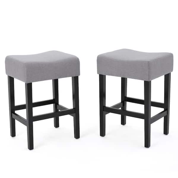Noble House Lopez 25.75 in. Light Grey Fabric Backless Counter Stools (Set of 2)
