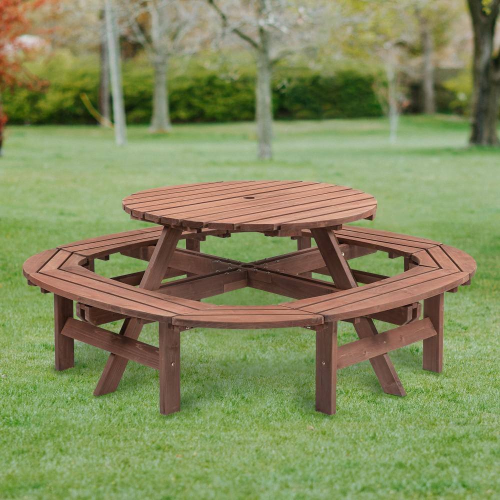 EPIPHANY DOUBLED INC 70.4 in 10-12 Person Brown Round Wood Outdoor