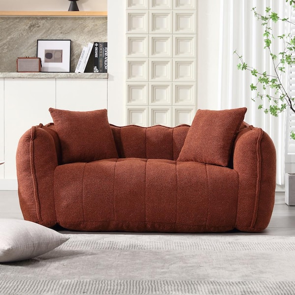 Red Brown Polyester Chenille Bean Bag Chair with High Resilience Foam Core for 2 People, Loveseat Sofa (Small-Scale)
