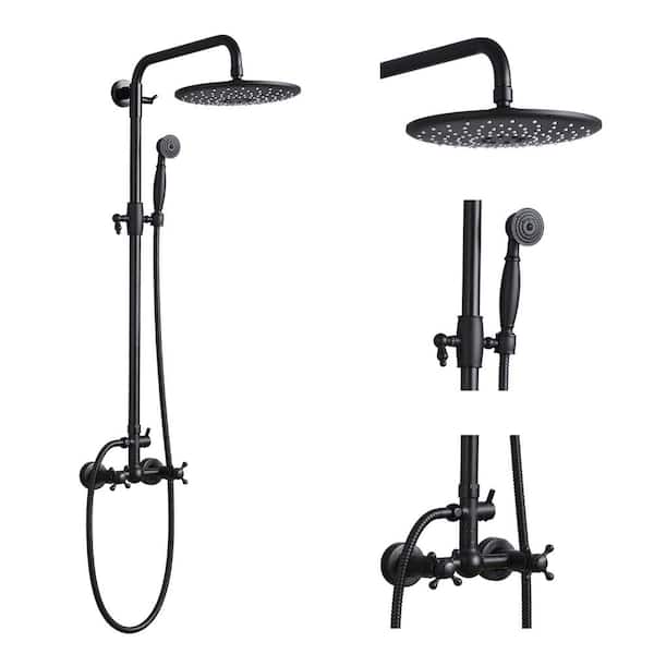 Unbranded Double-Handle 2-Spray Shower Faucet 2.4 GPM with High Pressure Handshower Shower Slide Bar Dual Shower in Matte Black