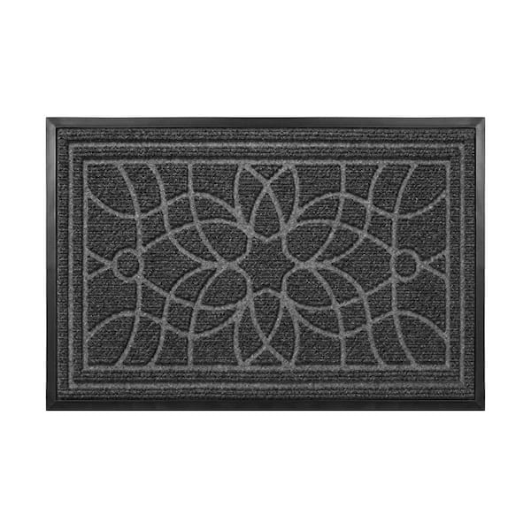 Dark Gray Flora 2 x 3 ft. Anti-Slip Rubber Floor Mat, Durable Rectangular Entryway Doormat Outdoor Area Rug