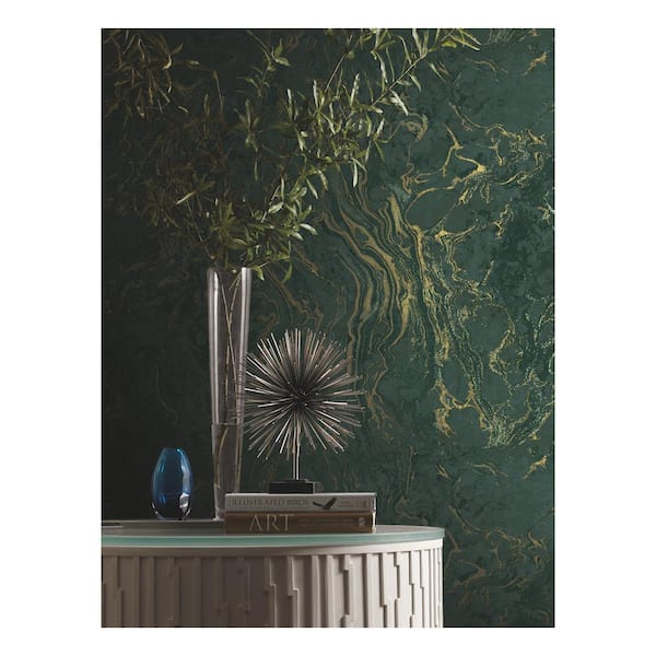 Ronald Redding Green Polished Marble Paper Unpasted Matte Wallpaper (27 in. x 27 ft.)