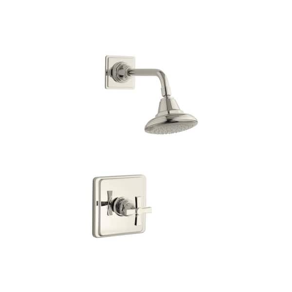 KOHLER Pinstripe 1-Spray Patterns 6.7 in. Wall Mount Fixed Shower Head in Polished Nickel