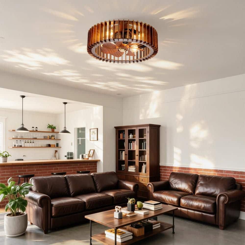 20 in. Brown Modern Flush Mount Ceiling Fan and Light, Remote, 6 Speed, Quiet DC Motor, Reversible, 1H/2H/4H for Bedroom price history on PriceWatchPro