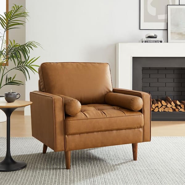 Valour Faux Leather Tufted Accent Armchair in Tan