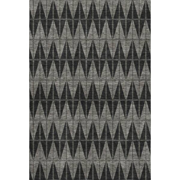 Mayfield Premium Machine Washable Abstract AMF2415 Black 9 ft. x 12 ft. Area Rug