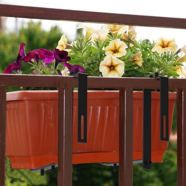 ITOPFOX Black Iron Adjustable Planter Box Brackets, Flower Box Holders, Planter Mounts for Windowsills, Garden, Fences, Balcony