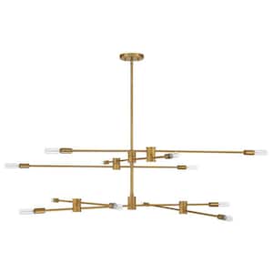 Lyrique 54.25 in. W x 15 in. H 12-Light Warm Brass Linear Tiered Chandelier with Adjustable Arms