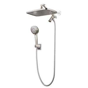 Rainfull 8-Spray 12 in. Wall Mount Dual Shower Head and Handheld Shower Head with 2.0 GPM in Brushed Nickel