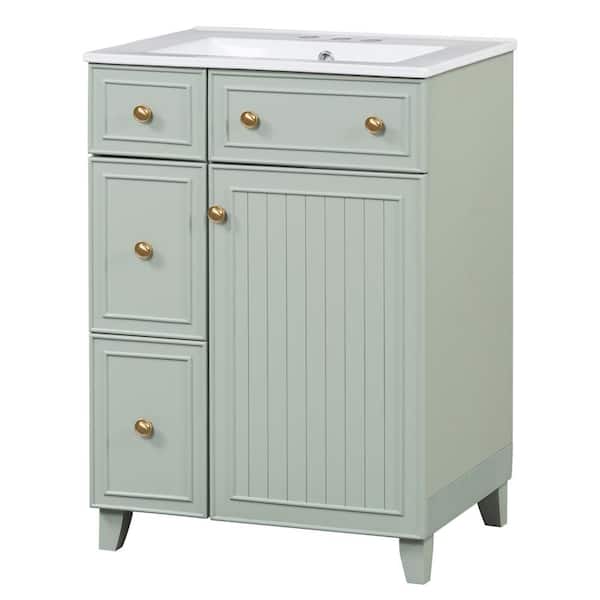 Nestfair 24 in. W x 18.3 in. D x 34.3 in. H Single Sink Freestanding Bath Vanity in Green with White Ceramic Top
