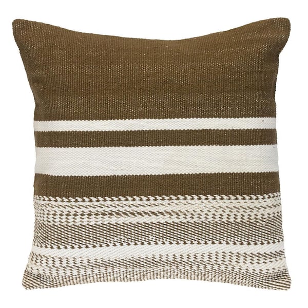 20 X 20 Transitional Striped Brown Square 18 in. x 18 in. Pillow