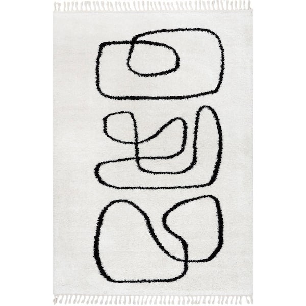 nuLOOM Aurelie Abstract Shag Tassel Area Rug White 5 ft. x 7 ft. 5 in. Area Rug