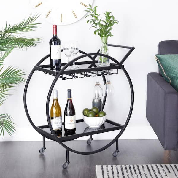 31 in. Black Metal Contemporary Bar Cart