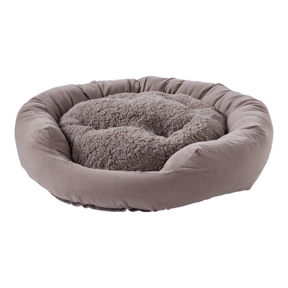 Gray Microfiber Round Donut Cat Bed with Sherpa Center
