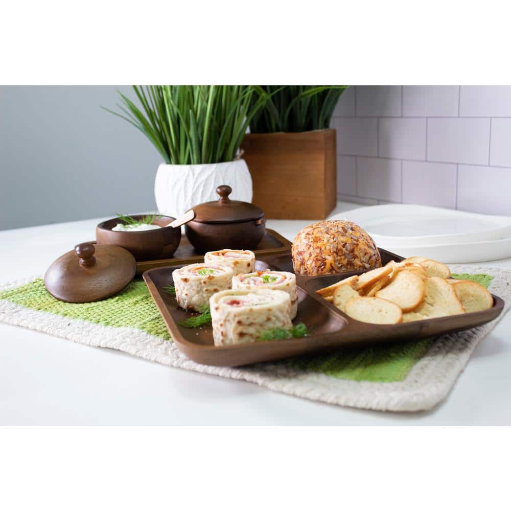 Rustic Acacia Wood 3-Compartment Serving Platter