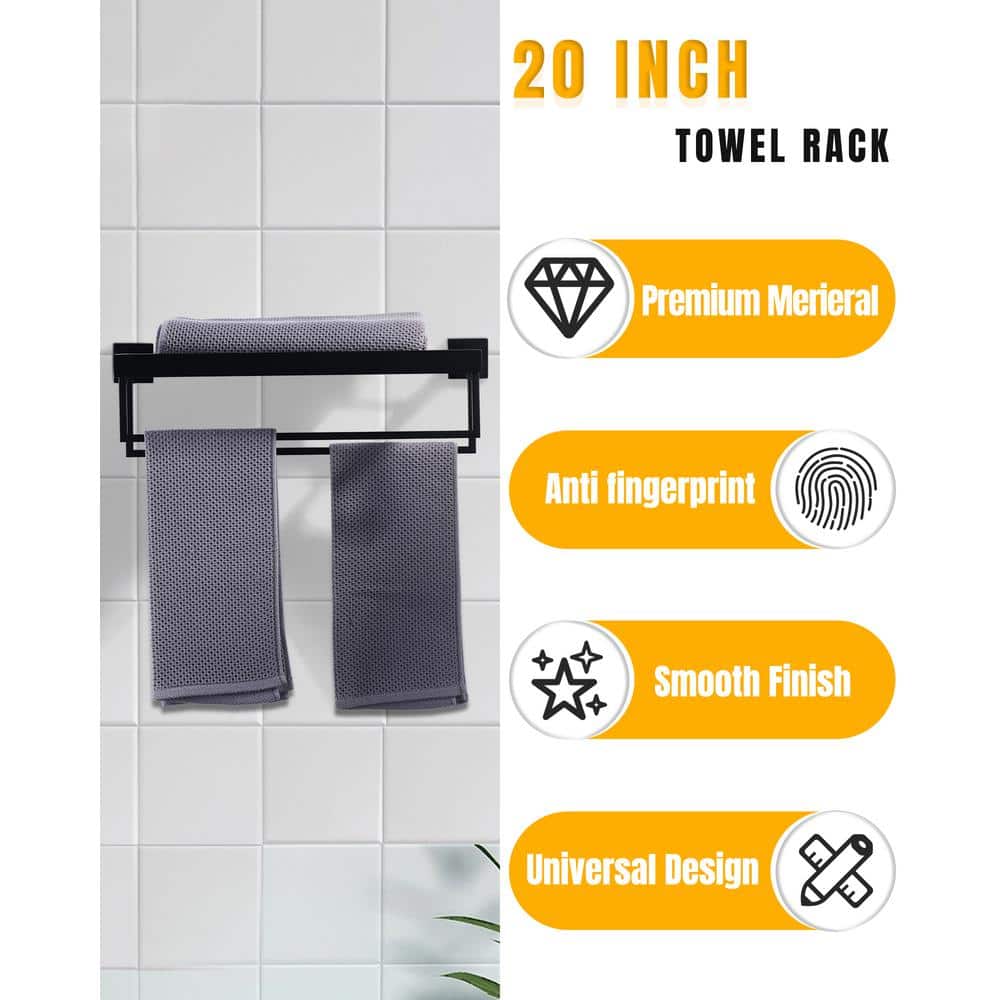 Matte Black 20 Inch Stainless Steel Wall Mounted Towel Rack