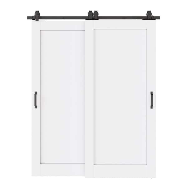 64 in. x 96 in. (Double 36 in. ) 1-Panel White Primed Solid Core MDF Sliding Barn Door with Hardware Kit Bypass