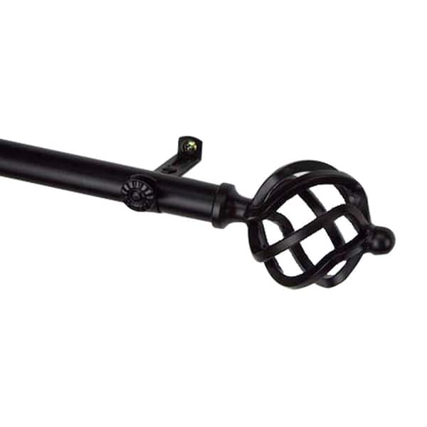 Rod Desyne 120 in. - 170 in. Single Curtain Rod in Black with Finial