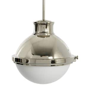 Cameron - 1-Light Antique Polished Nickel Steel Globe Pendant Light with Frosted Glass Shade