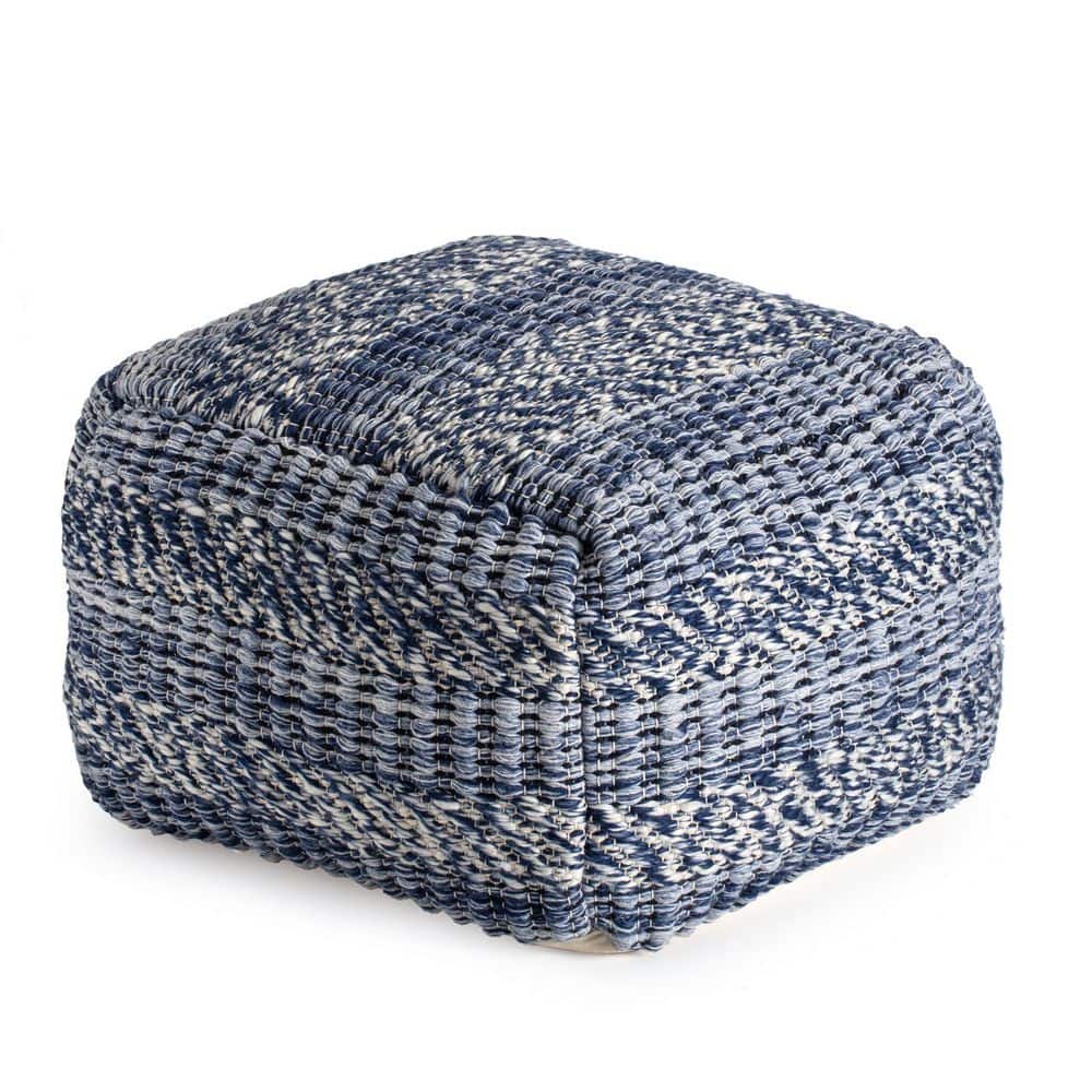 Navy Stripes 22 in. x 22 in. x 16 in. Navy and Ivory Pouf