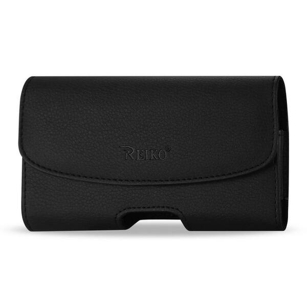 REIKO 5.42 in. x 2.98 in. x 0.79 in. Horizontal Leather Pouch for Plus-Black with Embossed Logo Inner