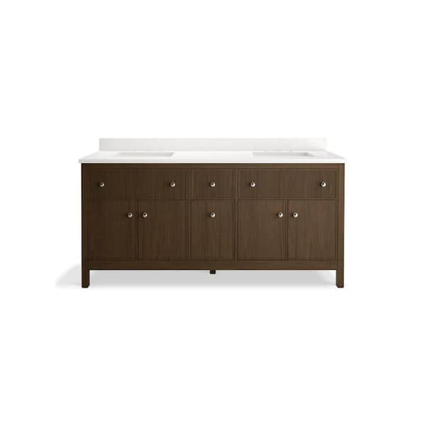 Malin by Studio McGee 72 in. Draper Oak Bath Vanity with Bianco Bella Quartz Top
