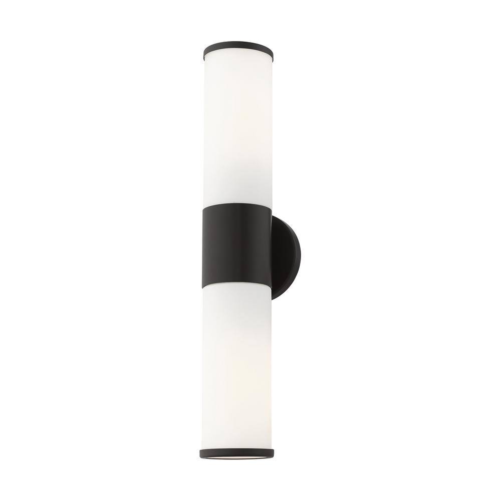 Sleek Urban Black Bronze 2-Light Outdoor Vanity with Satin Opal White Glass