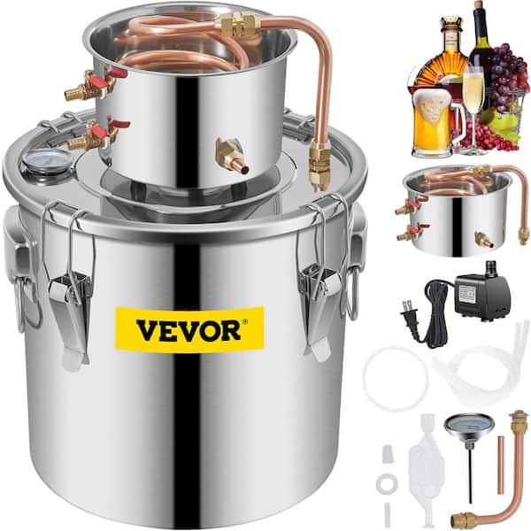 VEVOR 8 Gal. Stainless Steel Water Distiller Machine 120-Cup Build-in Thermometer Distillery Kit with Circulating Pump