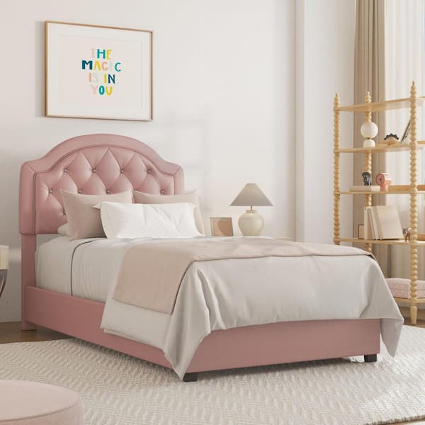 Karley Pink Metal Frame Twin Panel Bed