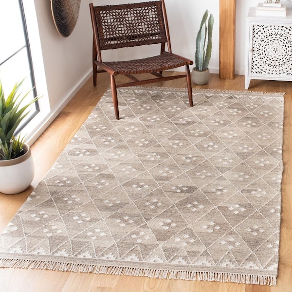 Natural Kilim Natural/Ivory 8 ft. x 10 ft. Geometric Area Rug