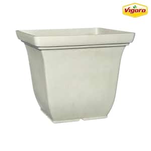 17.7 in. Franklin Large White Resin Square Planter (17.7 in. L x 17.7 in. W x 15.5 in. H) with Drainage Hole