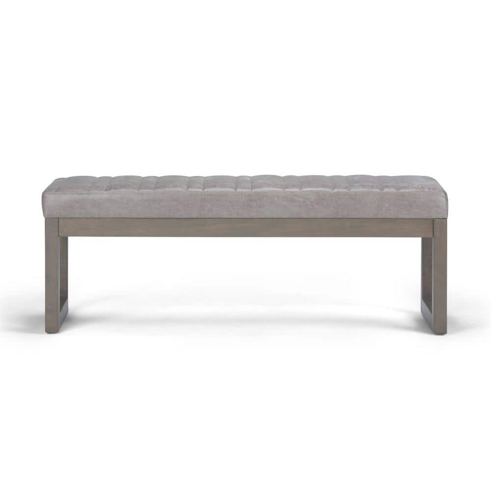 Casey Distressed Grey Taupe Faux Leather Ottoman Bench