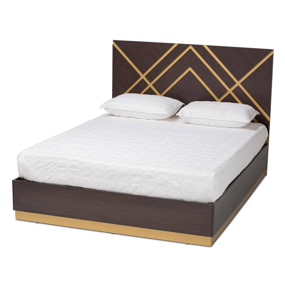 Baxton Studio Arcelia Walnut Brown and Gold Queen Platform Bed 204-12583-HD  - The Home Depot