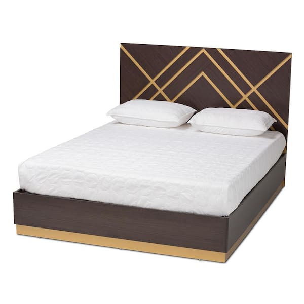 Baxton Studio Arcelia Walnut Brown and Gold Queen Platform Bed 204