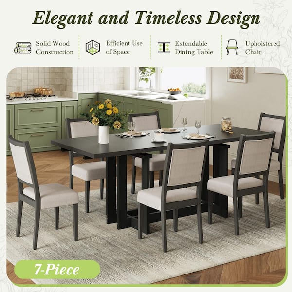 Harper & Bright Designs 7-Piece Gray Extendable Wood Top Dining