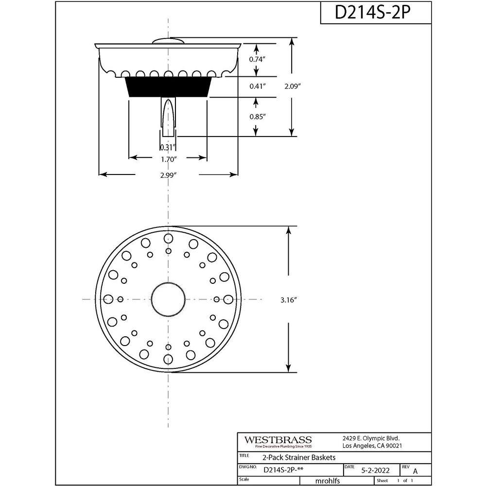 Satin Nickel Kitchen Sink Basket Strainer 2-Pack