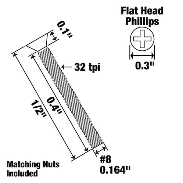Small Parts 0808RPF Steel Thread Rolling Screw For Metal, Zinc Plated, 82 Degree Flat Head, Phillips Drive, #8-32 Thread Size, 1/2" Length (Pack Of