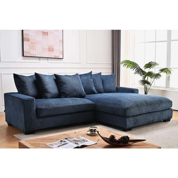Payan 102 in. Square Arm 2-Piece Polyester L-Shaped Sectional Sofa in Blue with Chaise