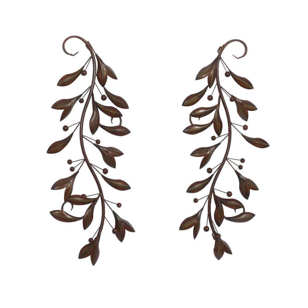 Brown Metal Leaf Wall Sculpture Set of 2