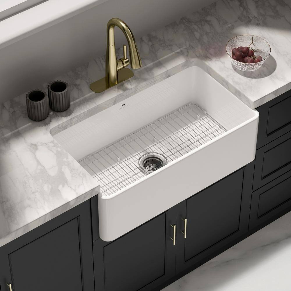 Los Flexi 33 in. Farmhouse Sink, Wide Single Bowl Fireclay Apron Front