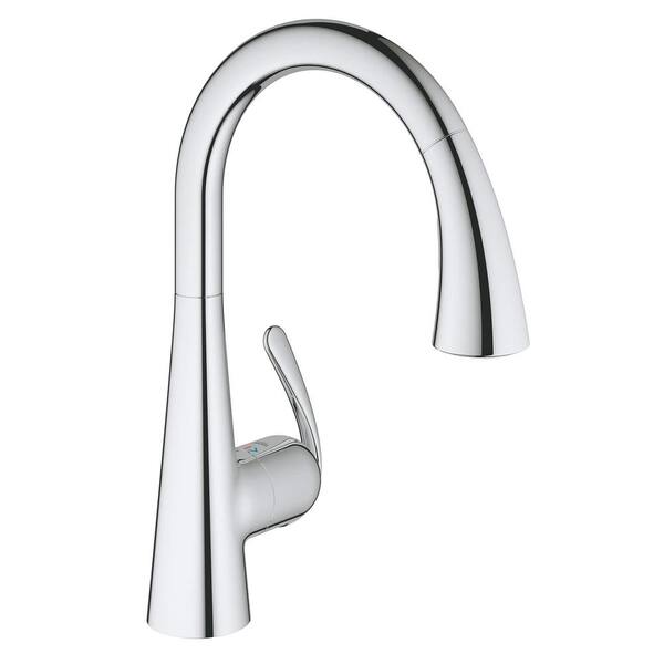 GROHE LadyLux Cafe Single-Handle Pull-Down Sprayer Kitchen Faucet with Foot Control in StarLight Chrome