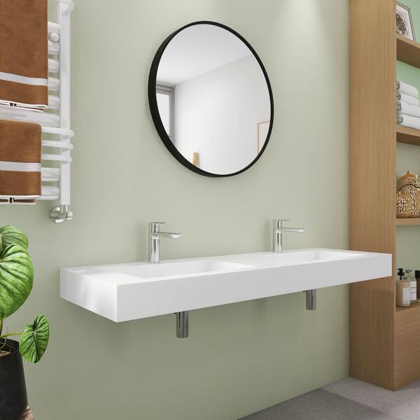 SJ STAR&JANE 59 in. Wall Mount Rectangle Double Vessel Sink with